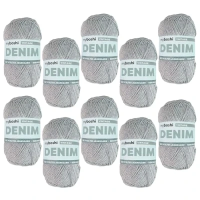 Abbildung von myboshi Denim, veganes Jeansgarn, recycelte Baumwolle zum Häkeln und Stricken, 50% recyceltes (Bio), 50g, Ll 135m Hellblau (Vintage) 10 Knäuel