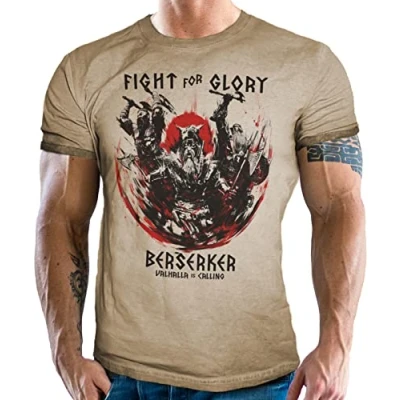 Abbildung von LOBO NEGRO® T Shirt im vintage retro used Look für Wikinger Fans Victory or Valhalla