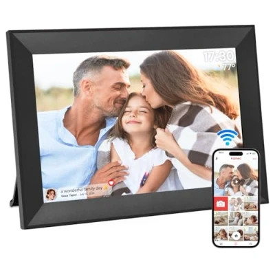 Abbildung von Hesmor 10,1 Zoll Digitaler Bilderrahmen WLAN, 1280x800 HD IPS LCD Touchscreen Digitale Bilderrahmen, Automatische Rotation, 32GB Speicher, Teilen Sie Fotos sofort über Frameo von überall, Schwarz