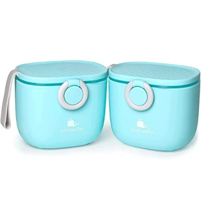 Abbildung von Termichy Milchpulver Portionierer, Spender, 250g luftdichter tragbarer Behälter für Reisen, mit Schaber und Löffel (Blau, 2 Stücke)