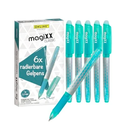 Abbildung von Online Radierstift magiXX, 6x I Gelschreiber Türkis mit 0,7mm Strichstärke Tintenroller radierbar zum Schreibenlernen &amp; Büro, Erasable Pen Set Radierbarer Kugelschreiber Studenten, Schüler