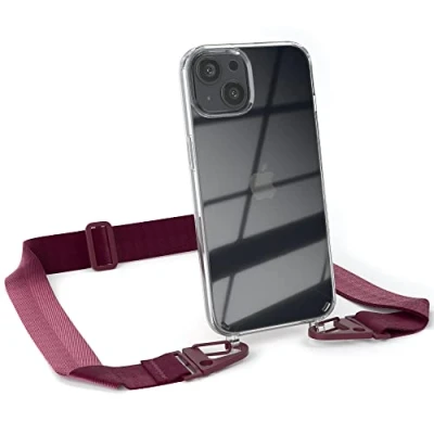Abbildung von EAZY CASE Hülle mit Band kompatibel iPhone 13 Handyhülle Umhängeband für Silikonhülle Transparent Schutzhülle Handykette zum Umhängen Handykordel Smartphone in Rot Dunkel