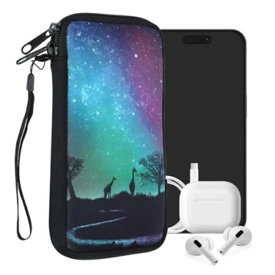 Abbildung von kwmobile Handytasche für Smartphones XL 6,7/6,8&quot; Neopren Handy Tasche Hülle Cover Case Schutzhülle Sternenhimmel Giraffe Schwarz Dunkelblau Pink 17,2 x 8,4 cm Innenmaße