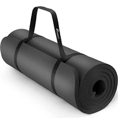 Abbildung von TRESKO Yogamatte Phthalatfrei Gymnastikmatte rutschfest, extra dicke Pilatesmatte Fitnessmatte mit Tragegurt, 185 x 60 1,5 cm Schwarz