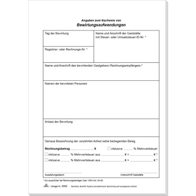 Abbildung von RNKVERLAG 3153 Bewirtungskosten Beleg, Block mit 50 Blatt, DIN A5