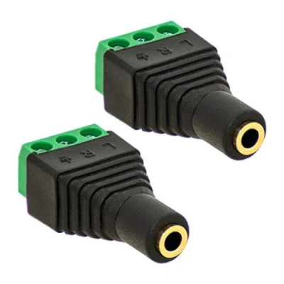 Abbildung von 2X Klinken Buchse 3,5mm Adapter &gt; Terminal Block 3 Pin Schraub Klemmen Vergoldet