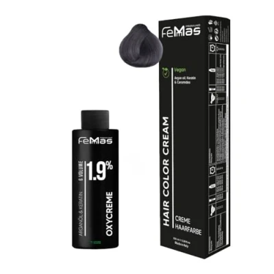 Abbildung von Femmas Haarfarbe Set Ash I Hair Color Cream 100ml + Oxycreme 1,9% Permanente Haar Coloration Entwickler Schonend &amp; langanhaltend Salon für Zuhause