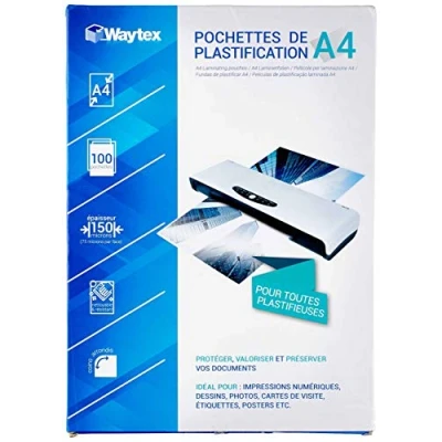 Abbildung von WAYTEX 78273 Laminierfolien, A4, 75 Mikron, Unisex, Erwachsene, transparent, Einheitsgröße (Herstellergröße: 21 x 29,7 cm), 100 Stück