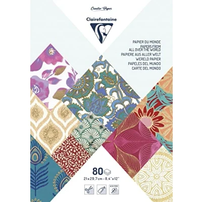 Abbildung von Clairefontaine 95218C Block kopfseitig verleimt mit 80 Bögen Papier aus aller Welt (DIN A4, 21 x 29,7 cm, geeignet für Scrapbooking) 1 Pack farbig sortiert