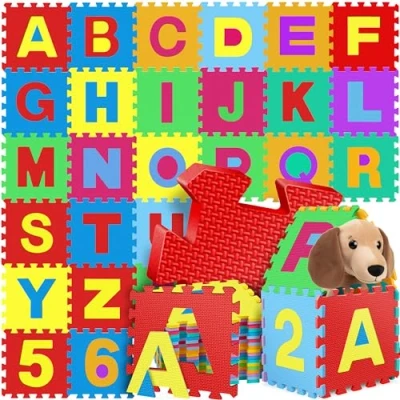 Abbildung von KIDIZ® Spielmatte 86 TLG Spielteppich Puzzlematte Kinderteppich Schutzmatte Kinderspielteppich Schaumstoffmatte ABC Lernteppich Puzzleteppich Puzzle Zahlen Buchstaben Maß je Matte ca. 31,5x31,5cm Bunt