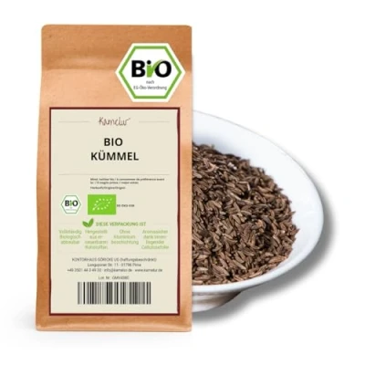 Abbildung von Kamelur 500g BIO Kümmel ganz Hocharomatische ganze Kümmelsamen, ohne Zusätze perfekt als Kümmeltee in biologisch abbaubarer Verpackung