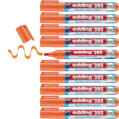 Abbildung von edding 385 Flipchart Effektmarker orange 10er Pack flexible Pinselspitze 1 5 mm Marker zum Hervorheben, Schattieren und Markieren auf Flipchartpapier blutet nicht aus trocknet