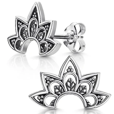 Abbildung von Materia Paar Ohrstecker Mandala Blume Zentangle halbrund antik oxidiert SO 301, 925 Sterling Silber, geschwärzt