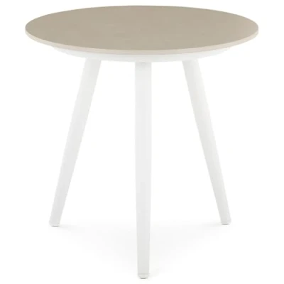Abbildung von IDIMEX Beistelltisch Rosalia, Weiß/Beige Kleiner Tisch mit runder Tischplatte aus Sinterstein und Gestell Aluminium, robust &amp; wetterfest, In Outdoor