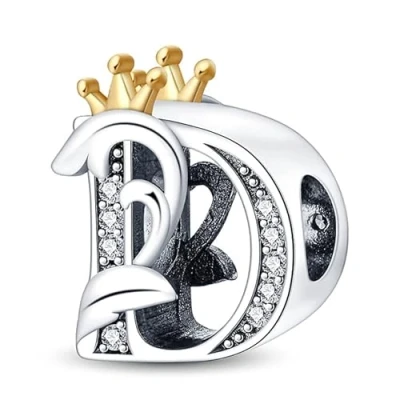 Abbildung von TINSLO Charm Anhänger Damen Buchstabe D für Armband 925 Sterling Silber Charms Beads passend Pandora und Halskette, Kompatibel mit Europäischen Armbänder Frauen Mädchen