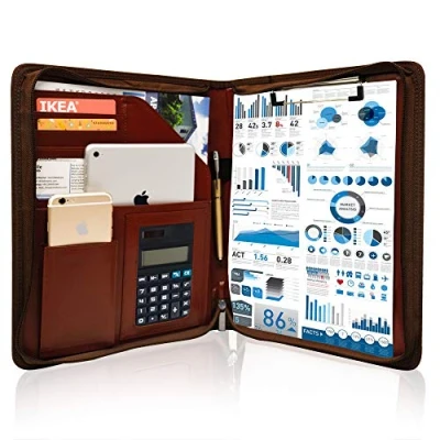Abbildung von GraduatePro Klemmbrettmappe A4 mit Deckel Reißverschluss Leder Organizer Mappe Dokumentenmappe Ordner Clipboard Outdoor Braun
