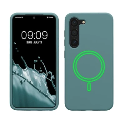 Abbildung von kwmobile Hülle kompatibel mit Samsung Galaxy S23 magnetisches Silikon Case MagSafe Cover gummiert Arctic Night