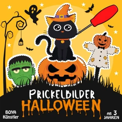 Abbildung von Prickelbilder Halloween: Prickelset Kinder ab 3 Malen, Prickeln, Ausschneiden und Basteln Prickelblock für Jungen &amp; Mädchen, Bastelbuch Halloween Jahren