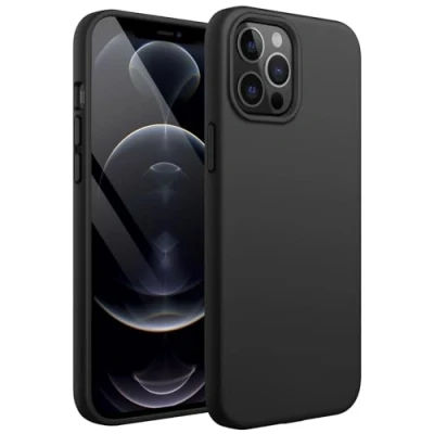 Abbildung von JETech Silikon Hülle für iPhone 12 Pro Max 6,7 Zoll, Ganzkörper Handyhülle mit Seidig Weicher Berühren, Stoßfest Schutzhülle Mikrofaser Futter (Schwarz)