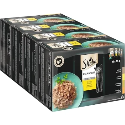 Abbildung von SHEBA Katzenfutter nass 48x85g Portionsbeutel Geflügel Variation in Gelee Nassfutter für Katzen 1 Großpackung