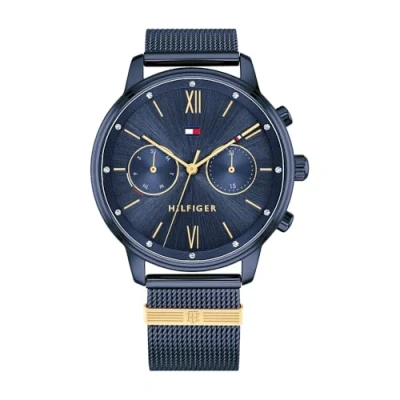 Abbildung von Tommy Hilfiger Multi Zifferblatt Quarz Uhr für Damen mit Blaues Edelstahl Mesh Gliederarmband 1782305