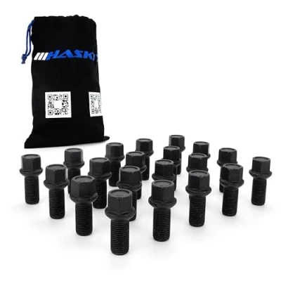 Abbildung von HASKYY Schrauben Set 20x Radschrauben M14x1,5x27 mm Kugel R13 SW17 Schwarz inkl. Beutel