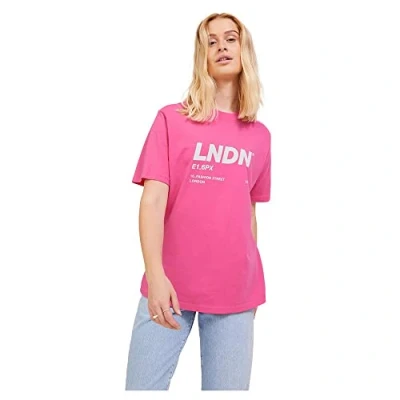 Abbildung von JACK &amp; JONES Damen JJXX JXBEA SS Relaxed Vint Tee NOOS T Shirt, Carmine Rose/Print:Bright White LNDN Print, XS