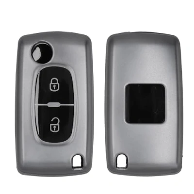 Abbildung von kwmobile Autoschlüssel Hülle kompatibel mit Peugeot Citroen 2 Tasten Klapp Schlüsselhülle Silikon Cover Schwarz matt