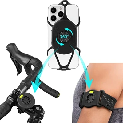 Abbildung von Bone 360 Drehbarer 2 IN 1 Abnembare Handyhalterung zum Joggen Radfahren, Universales Sportarmband Fahrradhalterung für Smartphone 4,7 7,2 Zoll, Fahrradcomputer Garmin Run + Bike Tie Connect Kit