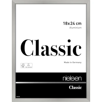 Abbildung von nielsen Bilderrahmen, 18 x 24 cm, Aluminium, Silber matt, Fotorahmen zum Auftstellen und Aufhängen im Hoch &amp; Querformat, Echtglas, Classic