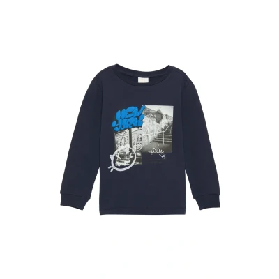 Abbildung von s.Oliver Weiches MIT Frontprint Langarmshirt für Kinder, Größe: 116/122, Navy