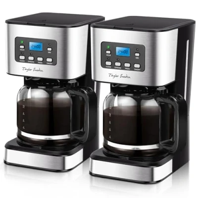 Abbildung von Taylor Swoden Darcy 950W Kaffeemaschine mit Timer,1.5L Filterkaffeemaschine 12 Tassen, Abschaltautomatik, Tropf Stopp, Wiederverwendbarem Filter und Heizplatte, BPA frei, Schwarz, 2 Stück