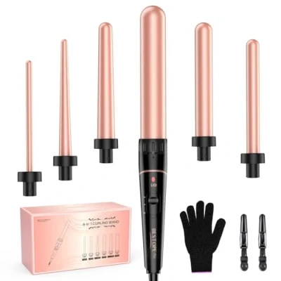 Abbildung von Lockenstab Große und Kleine Locken Set 6 in 1 Mit Verschiedenen Aufsätzen Antistatische Keramik Turmalin Beschichtung Welleneisen für Beach Waves
