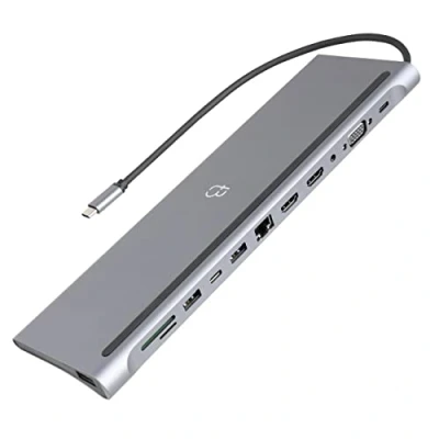 Abbildung von Tradebit USB C HUB I Adapter 12 in 1 2X HDMI 4k VGA 3X 3.0 LAN RJ45 SD FT Card Jack 3,5mm Power Delivery 87W Kompatibel mit MacBooks und Laptops