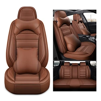 Abbildung von nenyan Autositzbezüge Komplett Set Universal in Premium Design Schonbezüge für die Vordersitze &amp; Rückbank Auto Sitzbezüge Airbag Geeignet Wasserdicht Sitzbezug Kaffee Luxus