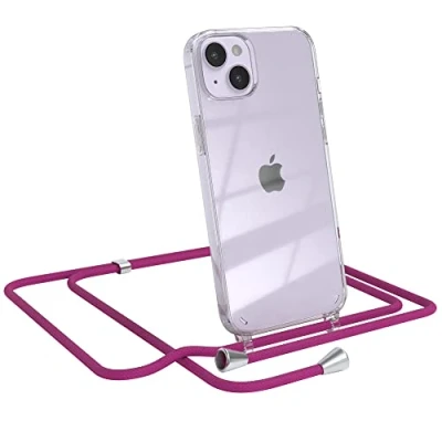 Abbildung von EAZY CASE Handykette kompatibel mit iPhone 14 Plus Handyhülle Umhängeband, Handykordel Schutzhülle, Silikonhülle, Hülle Band, Stylische Kette für Smartphone, Pink