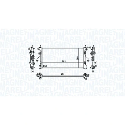 Abbildung von MAGNETI MARELLI 350213126900 Kühler, Motorkühlung 782 368 34 Kühlrippen mechanisch gefügt FIAT: Ducato III Bus, Kastenwagen