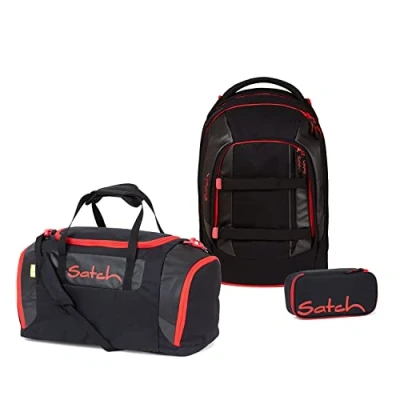 Abbildung von Satch Schulranzen Schulrucksack Set PACK Fire Phantom 3 teilig (3 teilig), Laptop Fach, Your Size System,