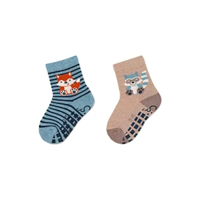 Abbildung von Sterntaler Baby Jungen Fliesen Socken ABS Söckchen Doppelpack Fuchs &amp; Waldtier Strümpfe Rutsch mit Tier Motiv blau, 18