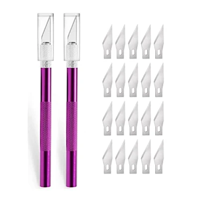 Abbildung von 2 Stück Cutter für DIY Art Work Cutting, Skalpell mit 20 Ersatzklingen, Bastelmesser Cuttermesser Hobbymesser Schnitzmesser Caving, Skulptur, Fensterfolie, Lackschutzfolien (Violett)