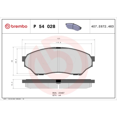 Abbildung von BREMBO P 54 028 Bremsbelagsatz exkl. Verschleißwarnkontakt ohne Zubehör MITSUBISHI: Pajero Pinin