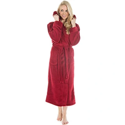 Abbildung von CelinaTex Bademantel Morgenmantel Kapuze Fleece wadenlang für Sie&amp;Ihn Samos L bordeaux, Polyester