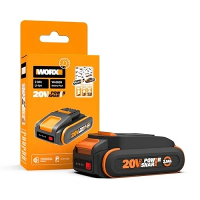 Abbildung von Worx WA3639 PowerShare Akku 2000 mAh (20 V), kompakt, mit höher Sicherheit &amp; längerer Laufzeit, LED Anzeige