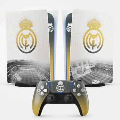 Abbildung von FFrame Aufkleber PS5 Real, für Playstation 5 Fußball, Konsole und Controller, Standard Digital, Skin Madrid (1 Controller)
