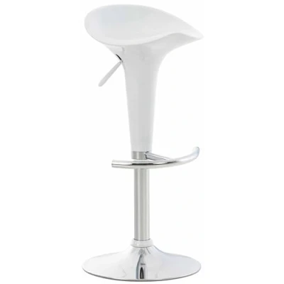 Abbildung von CLP Barhocker Saddle mit drehbarem Kunsttoffsitz und Fußablage I Höhenverstellbarer Hocker Metallgestell in Chrom Optik, Farbe:weiß