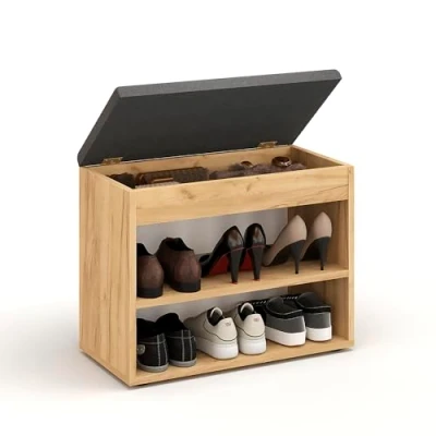 Abbildung von KOMTO Schuhschrank Schuhbank mit Sitzfläche Schuhregal Bank Sitzbank Flur Sofia Honig Eiche 60 x 48 32 cm