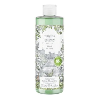 Abbildung von Woods of Windsor Maiglöckchen Bade und Duschgel, Duschgel für Damen mit Geranien Zitrusnoten, feuchtigkeitsspendendes Vitamin E, Maiglöckchenduft, 250 ml