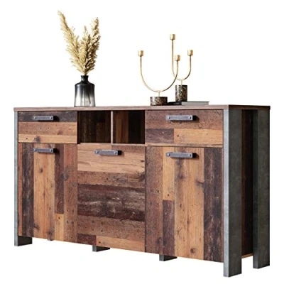 Abbildung von Newfurn Kommode Betonoptik Dunkelgrau Old Wood Sideboard Vintage Industrial 156,4x86,3x41,6 cm (BxHxT) Highboard Anrichte Wohnzimmer Schlafzimmer Flur Esszimmer