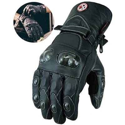 Abbildung von Texpeed Motorradhandschuhe Herren Leder Wasserdicht Biker Moped Gepanzert Knöchelschutz Für Sommer oder Winter Schwarz Langer Stil L