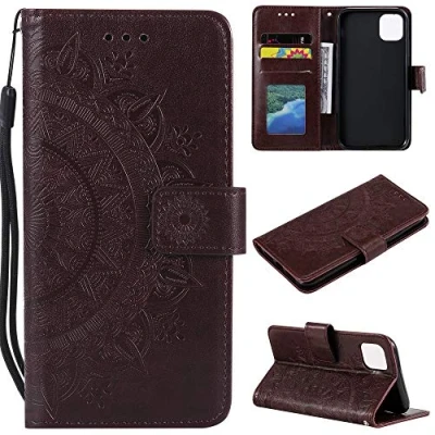 Abbildung von CoverKingz Schutzhülle kompatibel mit iPhone 13 Handycover Kartenfach Schutztasche Wallet Flip Case klappbar Motiv Mandala Braun